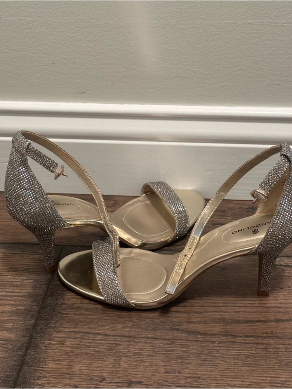 Bandolino Silver Crystal Open-Toe Ankle-Strap Heels